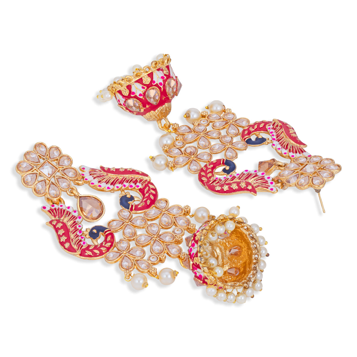 Sukkhi Incrediable Pearl Gold Plated Peacock Meenakari Jhumki Earring for Women (SKR85758)
