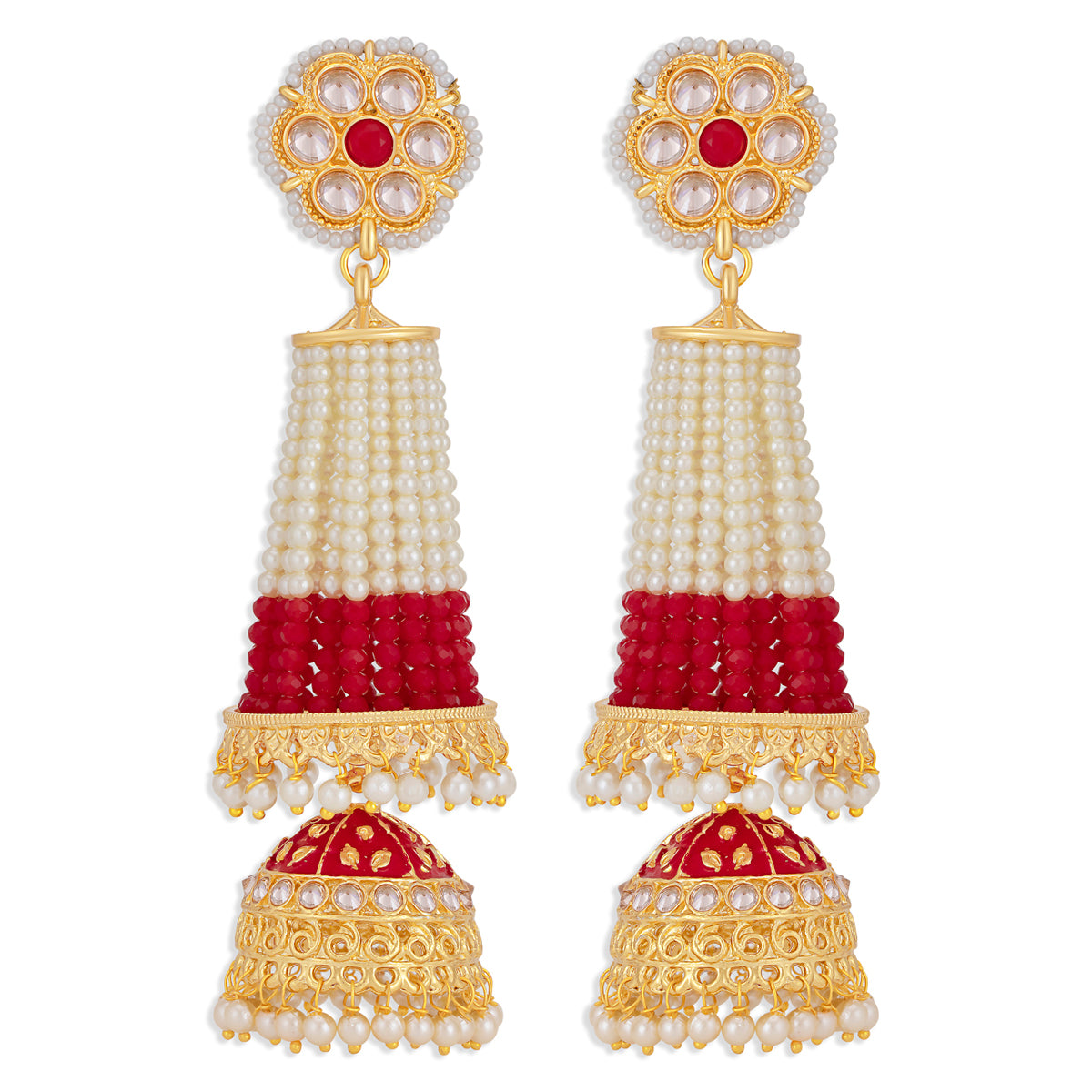 Sukkhi Delightful Pearl Gold Plated Kundan Meenakari Jhumki Earring for Women (SKR85759)
