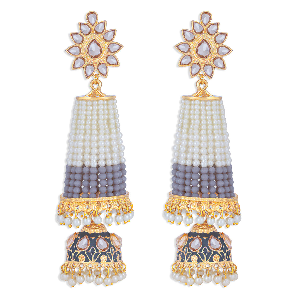 Sukkhi Spectacular Pearl Gold Plated Kundan Meenakari Jhumki Earring for Women (SKR85760)
