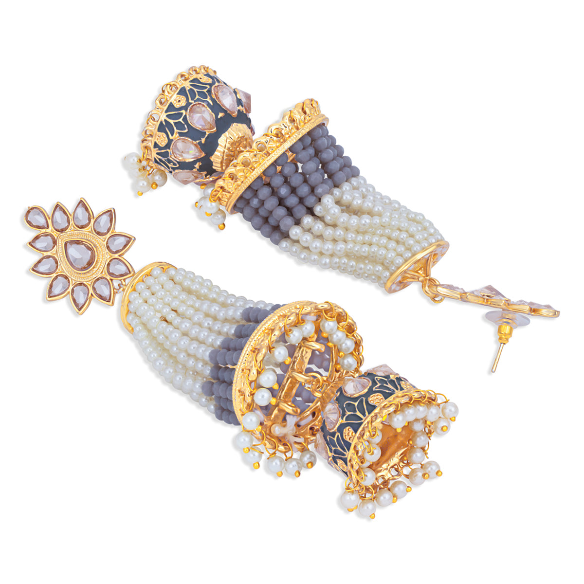 Sukkhi Spectacular Pearl Gold Plated Kundan Meenakari Jhumki Earring for Women (SKR85760)