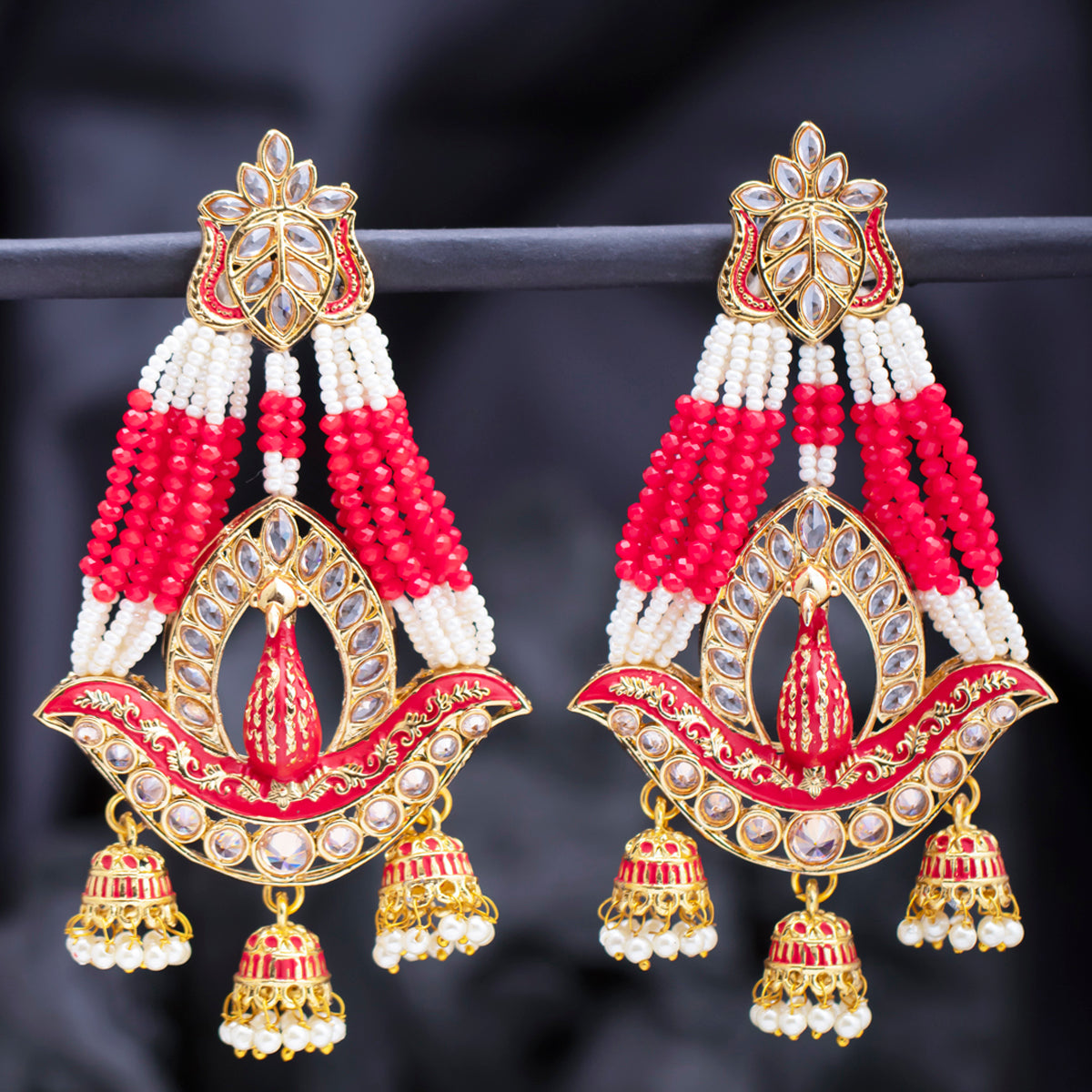 Sukkhi Marvelous Pearl Gold Plated Peacock Meenakari Jhumki Earring for Women