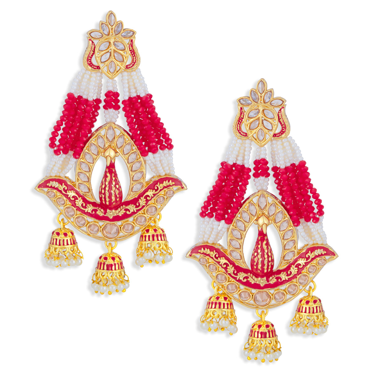 Sukkhi Marvelous Pearl Gold Plated Peacock Meenakari Jhumki Earring for Women