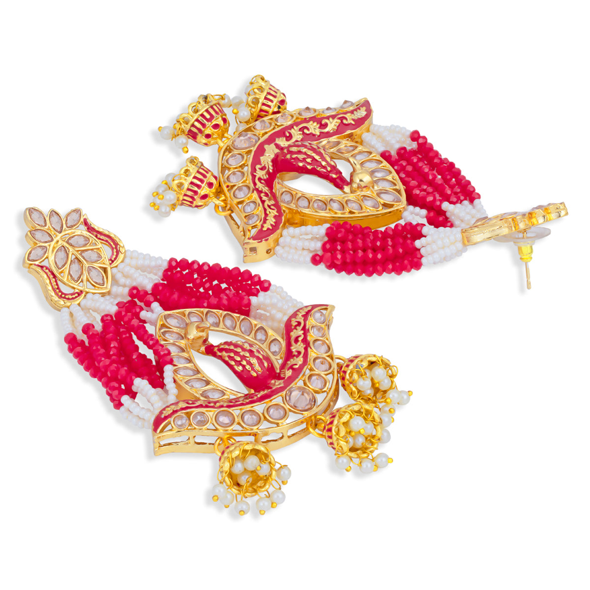 Sukkhi Marvelous Pearl Gold Plated Peacock Meenakari Jhumki Earring for Women