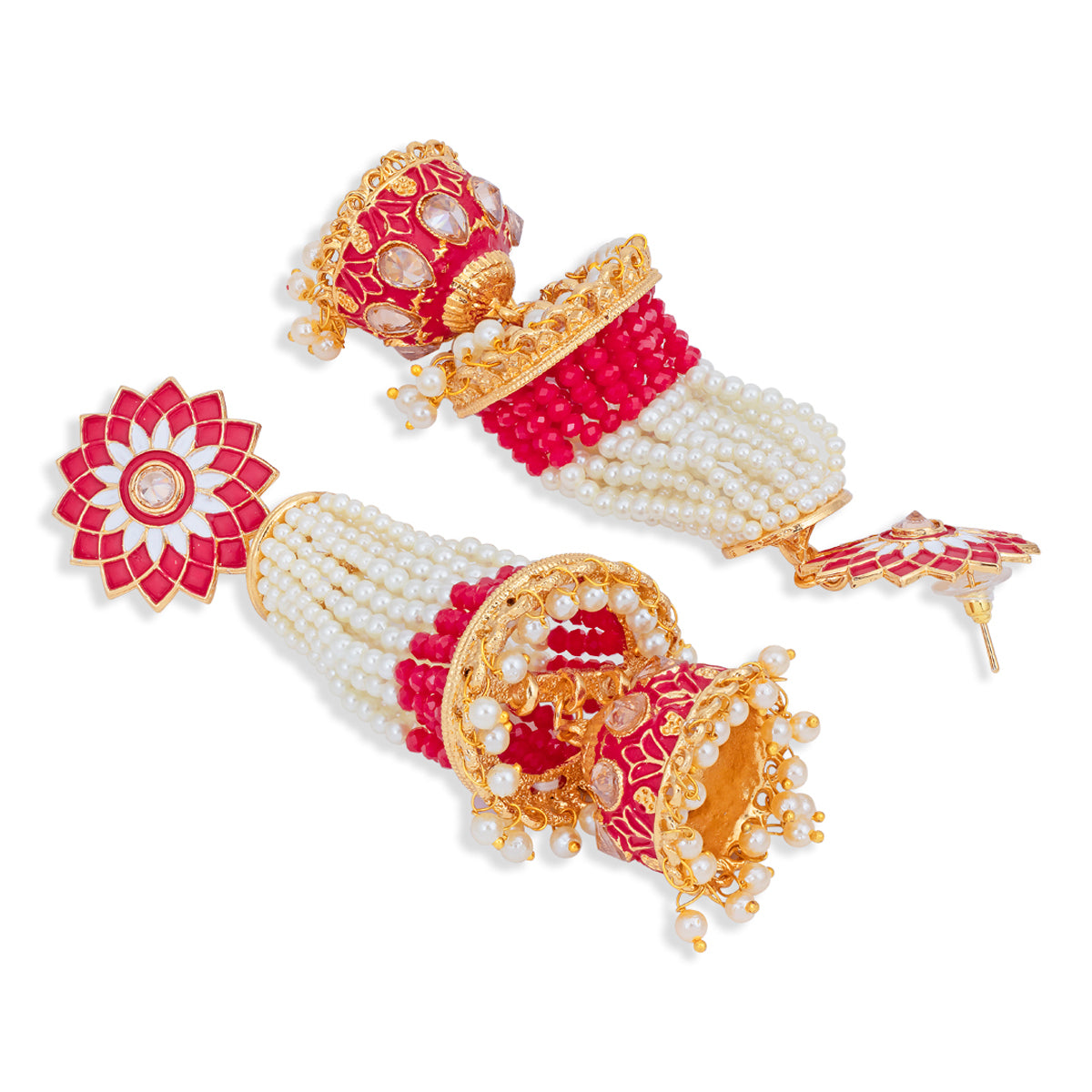 Sukkhi Classy Pearl Gold Plated Kundan Meenakari Jhumki Earring for Women (SKR85766)