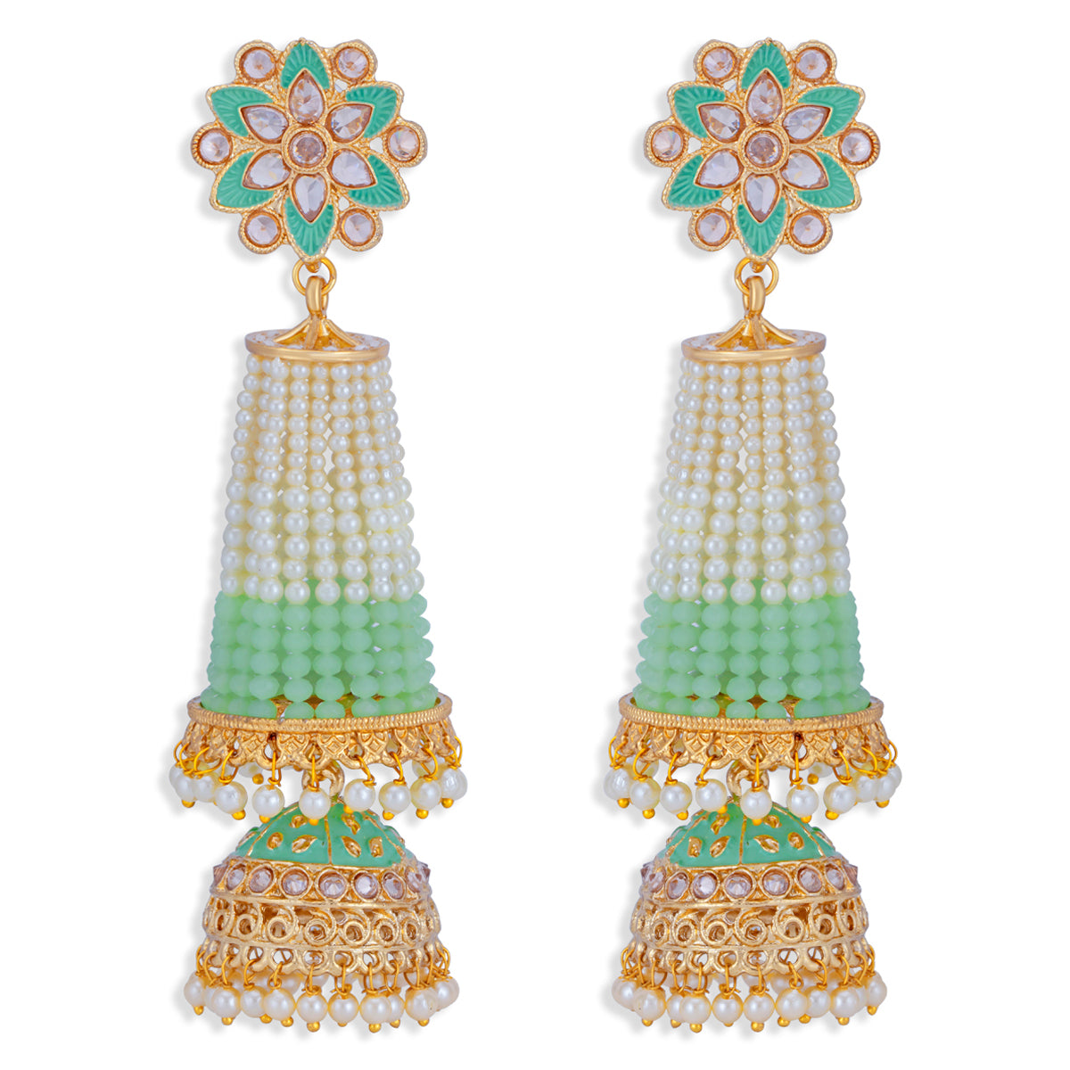 Sukkhi Trendy Pearl Gold Plated Kundan Meenakari Jhumki Earring for Women