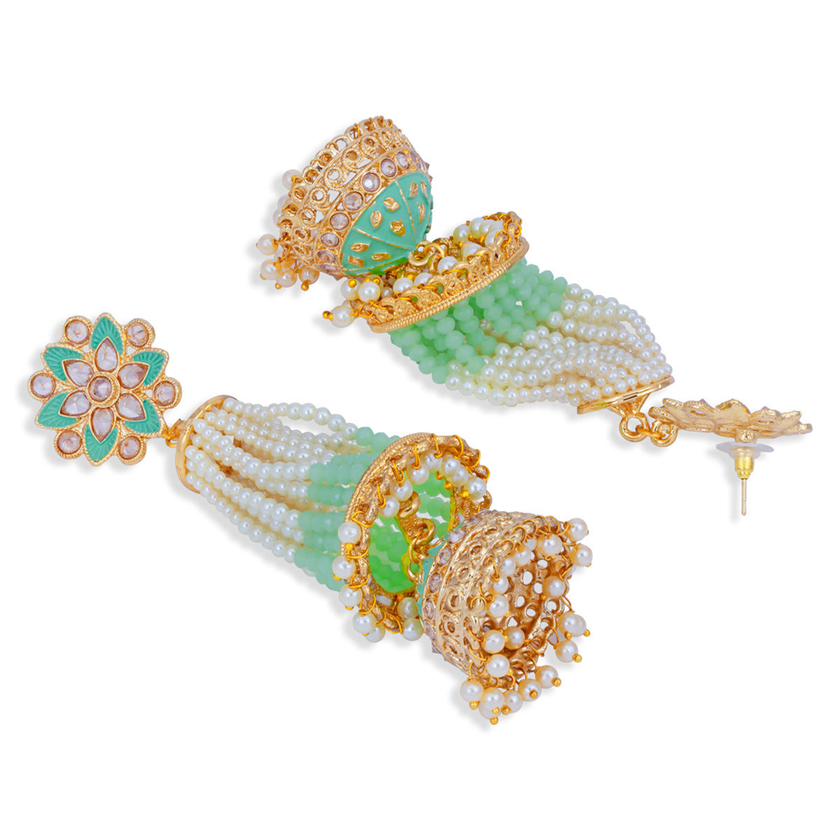 Sukkhi Trendy Pearl Gold Plated Kundan Meenakari Jhumki Earring for Women