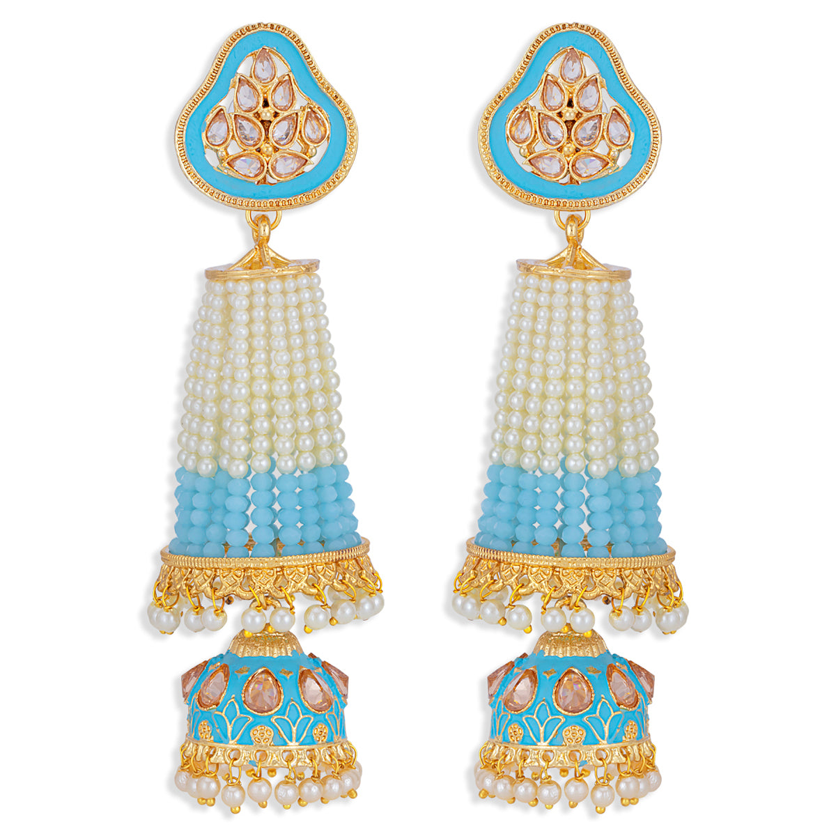 Sukkhi Pleasing Pearl Gold Plated Kundan Meenakari Jhumki Earring for Women