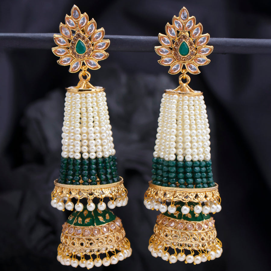 Sukkhi Ravishing Pearl Gold Plated Kundan Meenakari Jhumki Earring for Women (SKR85769)