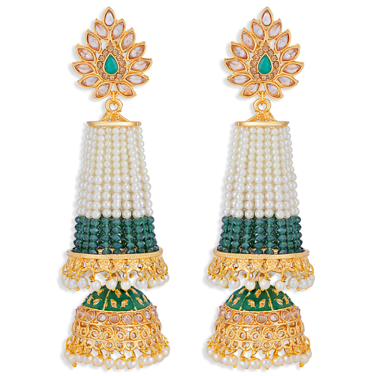 Sukkhi Ravishing Pearl Gold Plated Kundan Meenakari Jhumki Earring for Women (SKR85769)