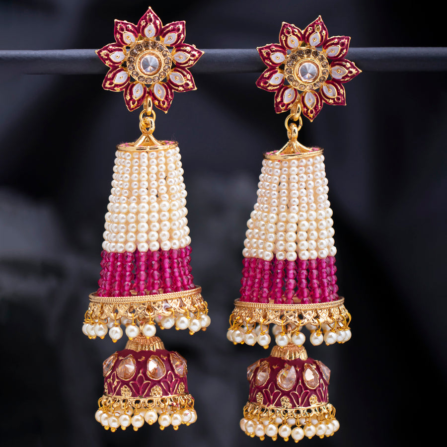 Sukkhi Amazing Pearl Gold Plated Kundan Meenakari Jhumki Earring for Women (SKR85770)