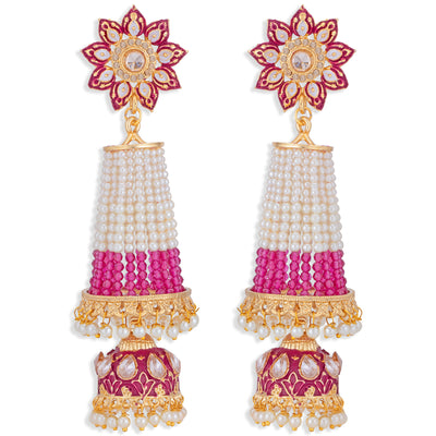 Sukkhi Amazing Pearl Gold Plated Kundan Meenakari Jhumki Earring for Women (SKR85770)