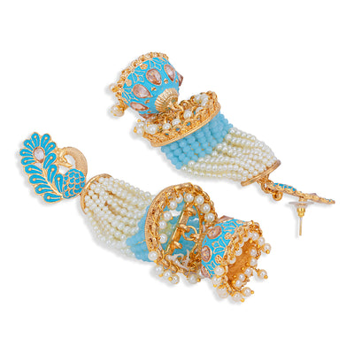 Sukkhi Adorable Pearl Gold Plated Peacock Meenakari Jhumki Earring for Women