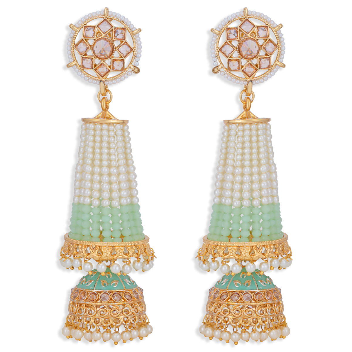 Sukkhi Pretty Pearl Gold Plated Kundan Meenakari Jhumki Earring for Women (SKR85773)