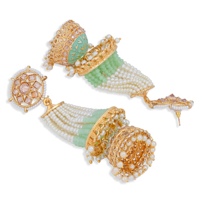 Sukkhi Pretty Pearl Gold Plated Kundan Meenakari Jhumki Earring for Women (SKR85773)