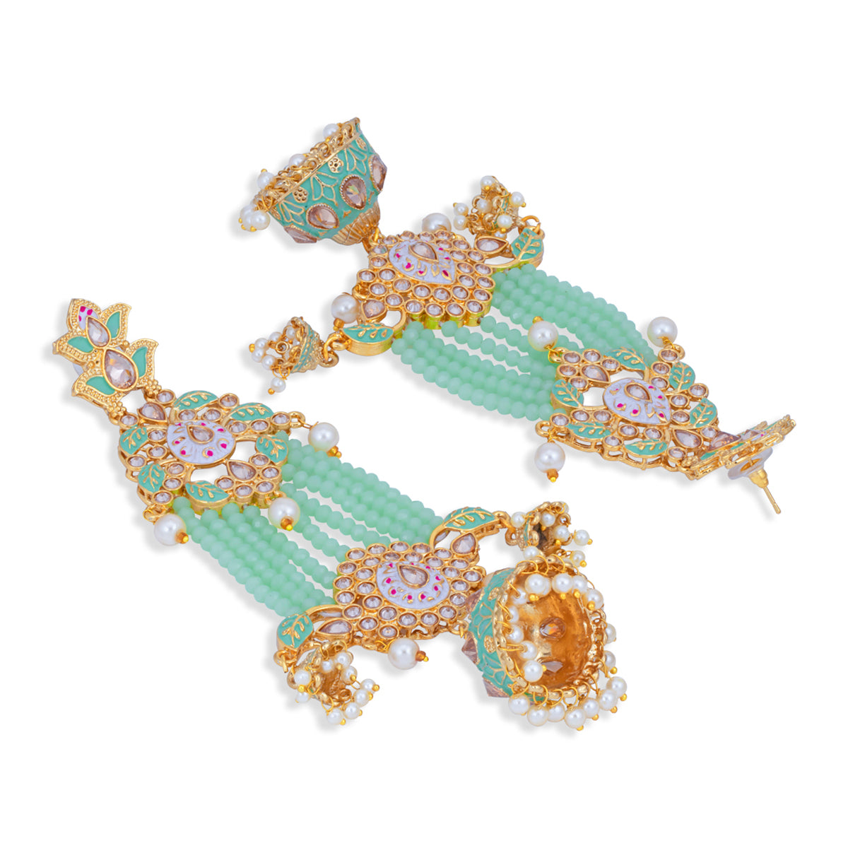 Sukkhi Gleaming Pearl Gold Plated Kundan Meenakari Jhumki Earring for Women (SKR85776)