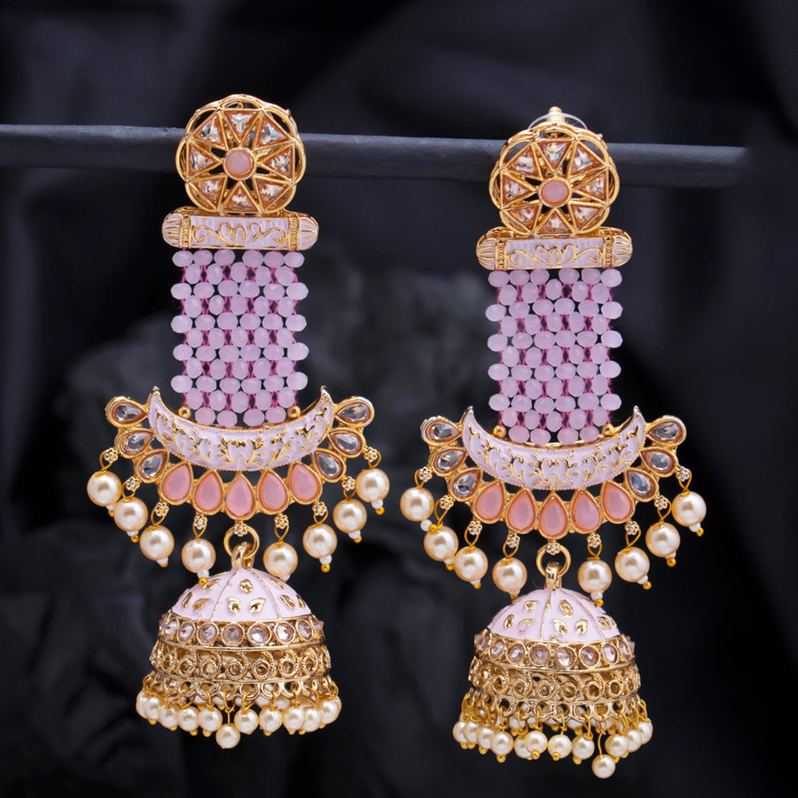 Sukkhi Delightful Pearl Gold Plated Kundan Meenakari Jhumki Earring for Women (SKR85777)
