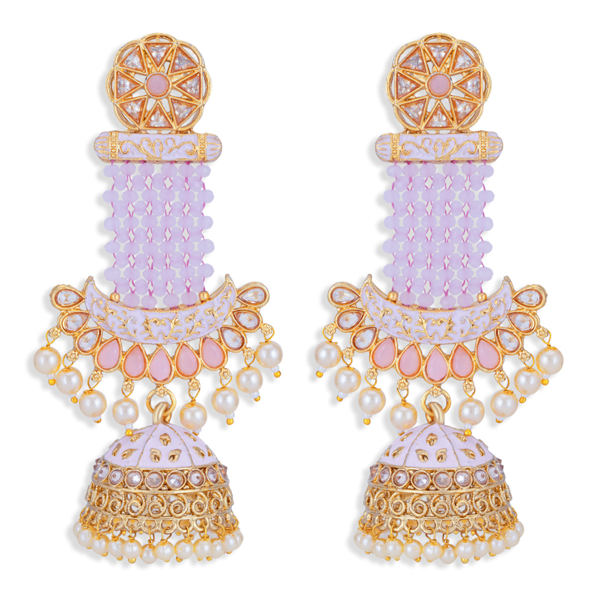 Sukkhi Delightful Pearl Gold Plated Kundan Meenakari Jhumki Earring for Women (SKR85777)