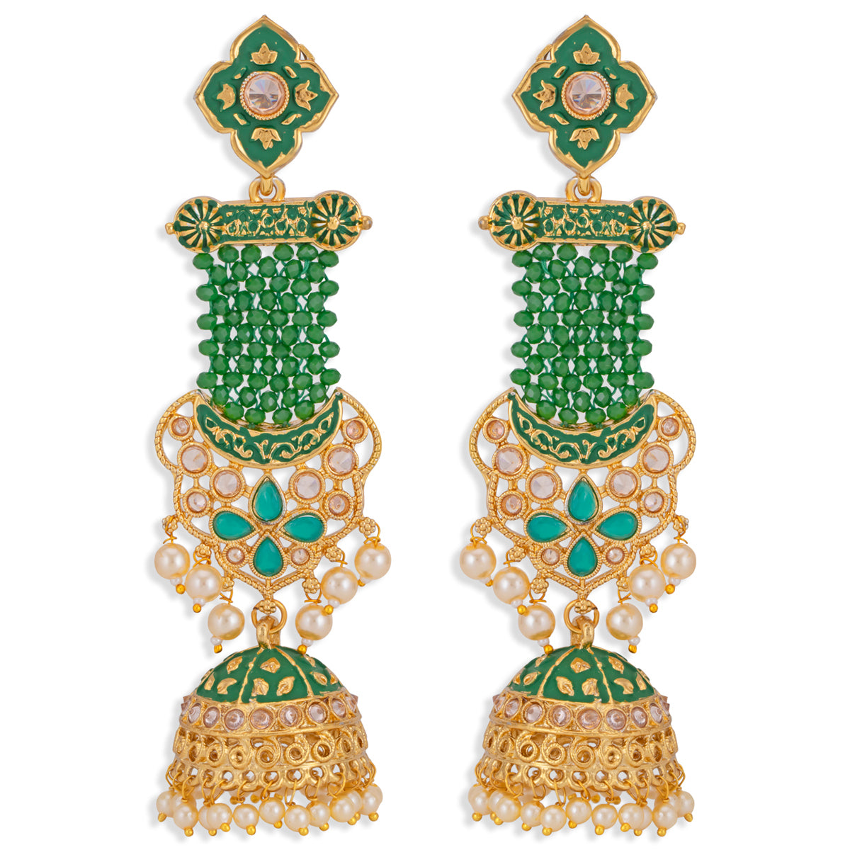 Sukkhi Splendid Pearl Gold Plated Kundan Meenakari Jhumki Earring for Women (SKR85778)