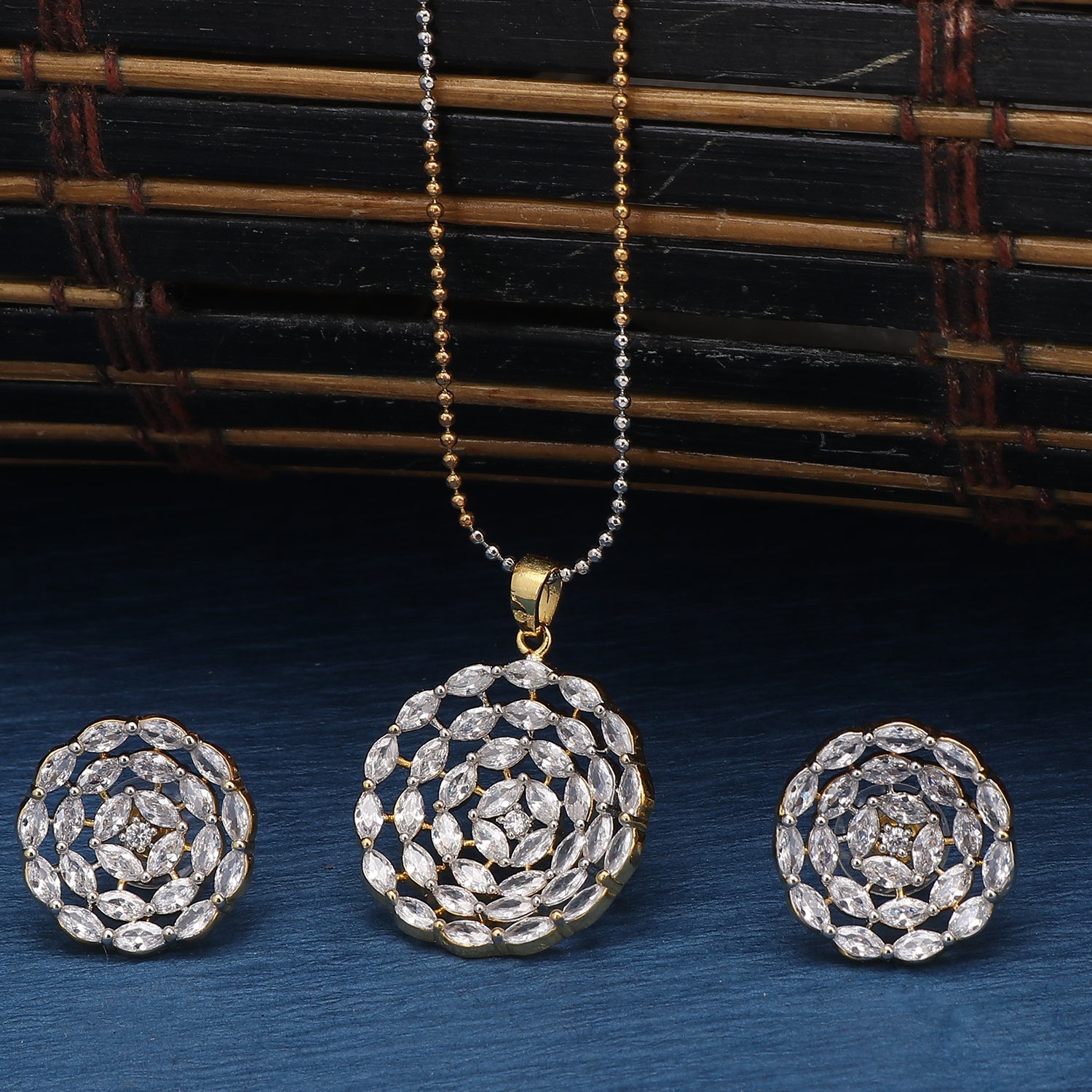 Sukkhi Classy Glimmery Gold Plated CZ Pendant Set for Women