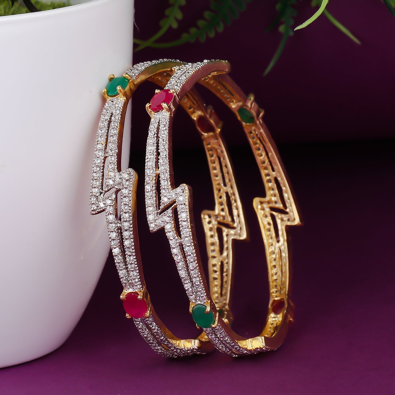 Sukkhi Zig Zag Pleasing Gold Plated CZ Bangles for Women