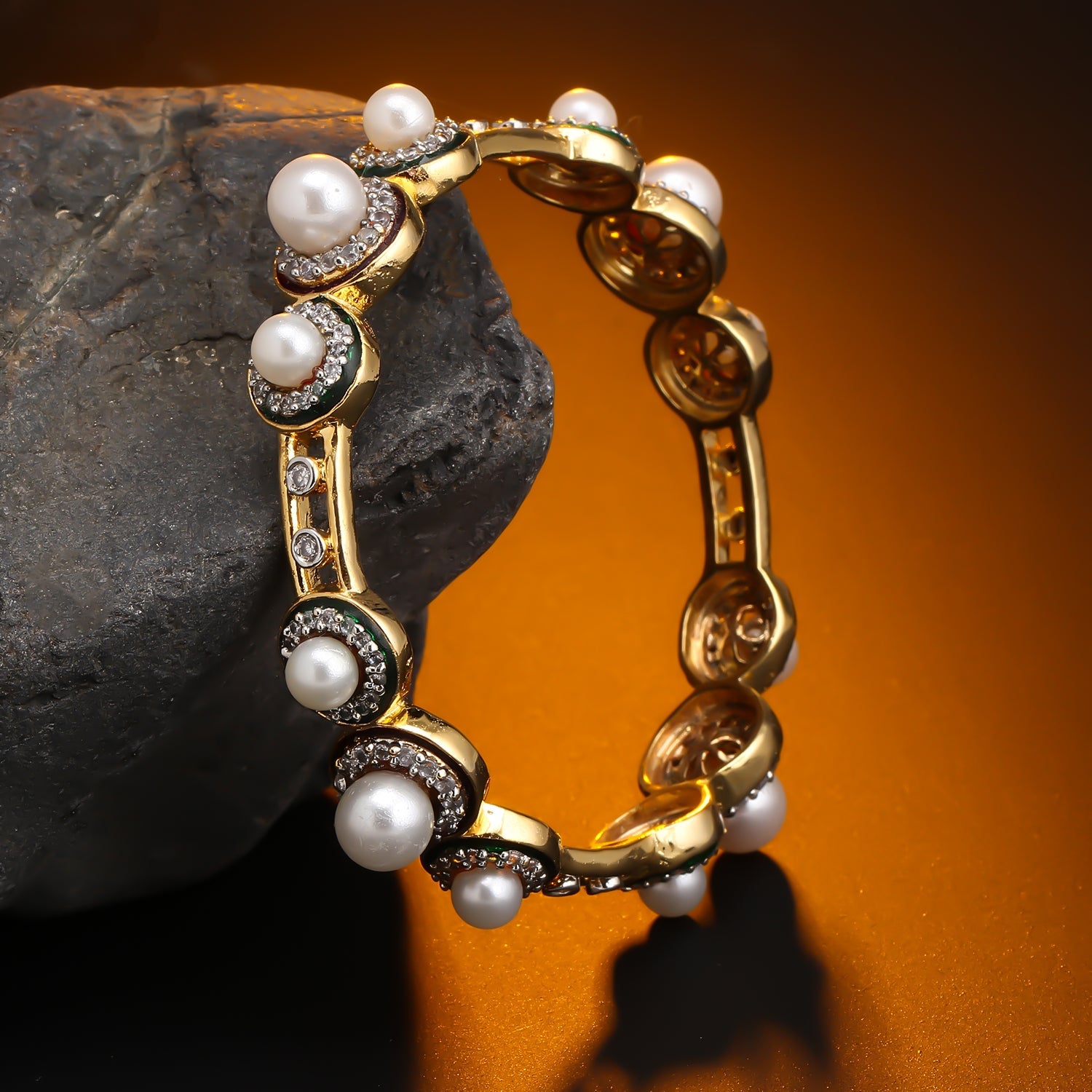 Sukkhi Awesome Classy Gold Plated CZ Pearl Kada for Women