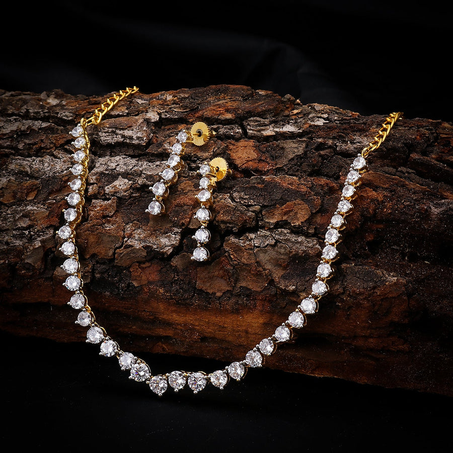 Sukkhi Simple Sober Gold Plated CZ Necklace Set for Women