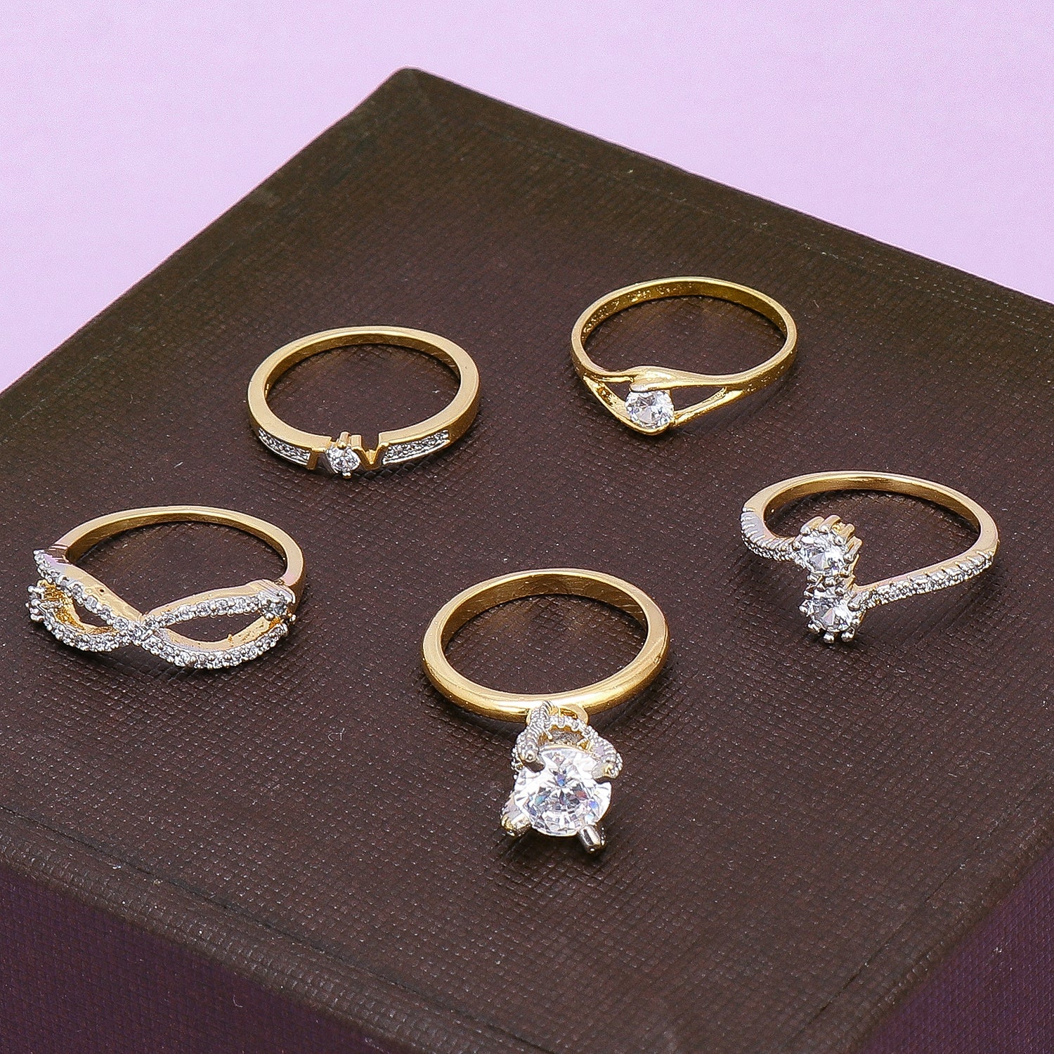 Sukkhi Awesome 5 Combo Gold Plated CZ Ring for Women