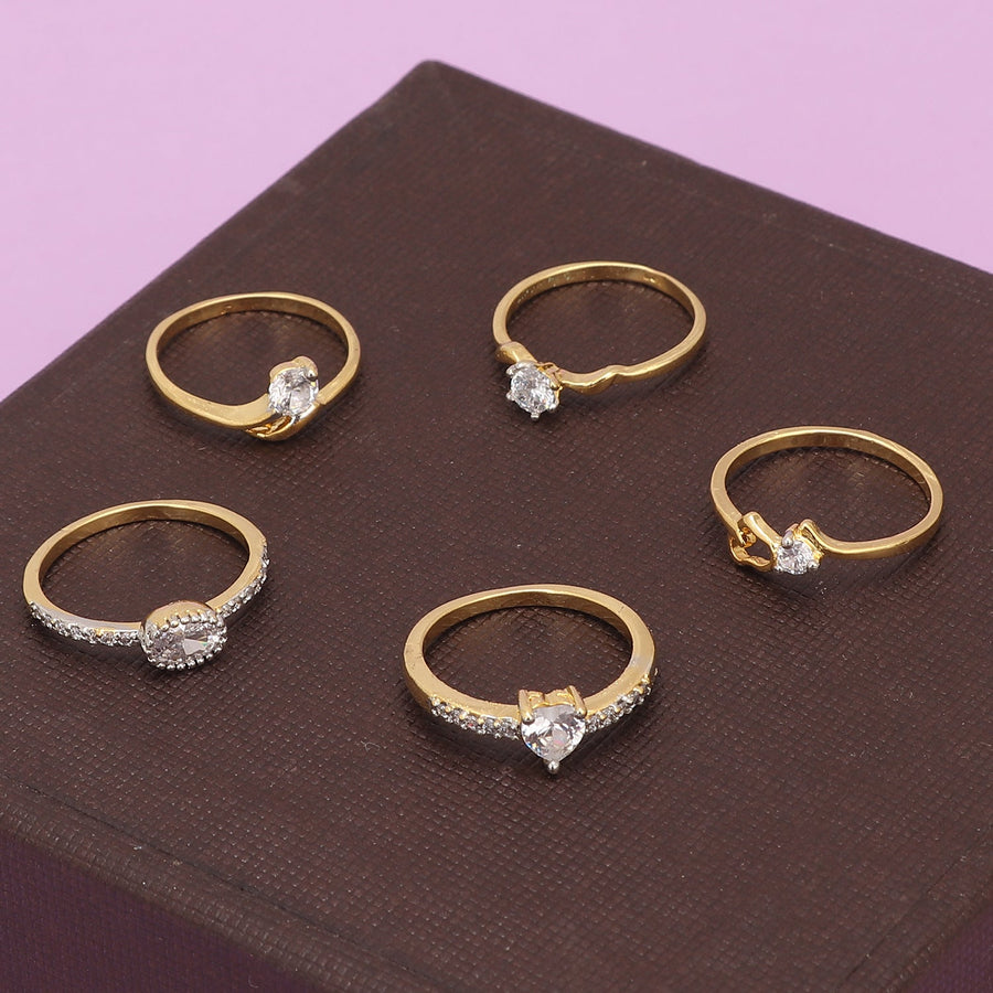 Sukkhi Marvellous 5 Combo Gold Plated CZ Ring for Women
