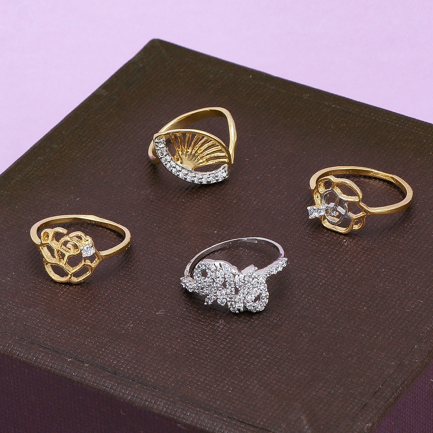 Sukkhi Resplendent 4 Combo Gold Plated CZ Ring for Women