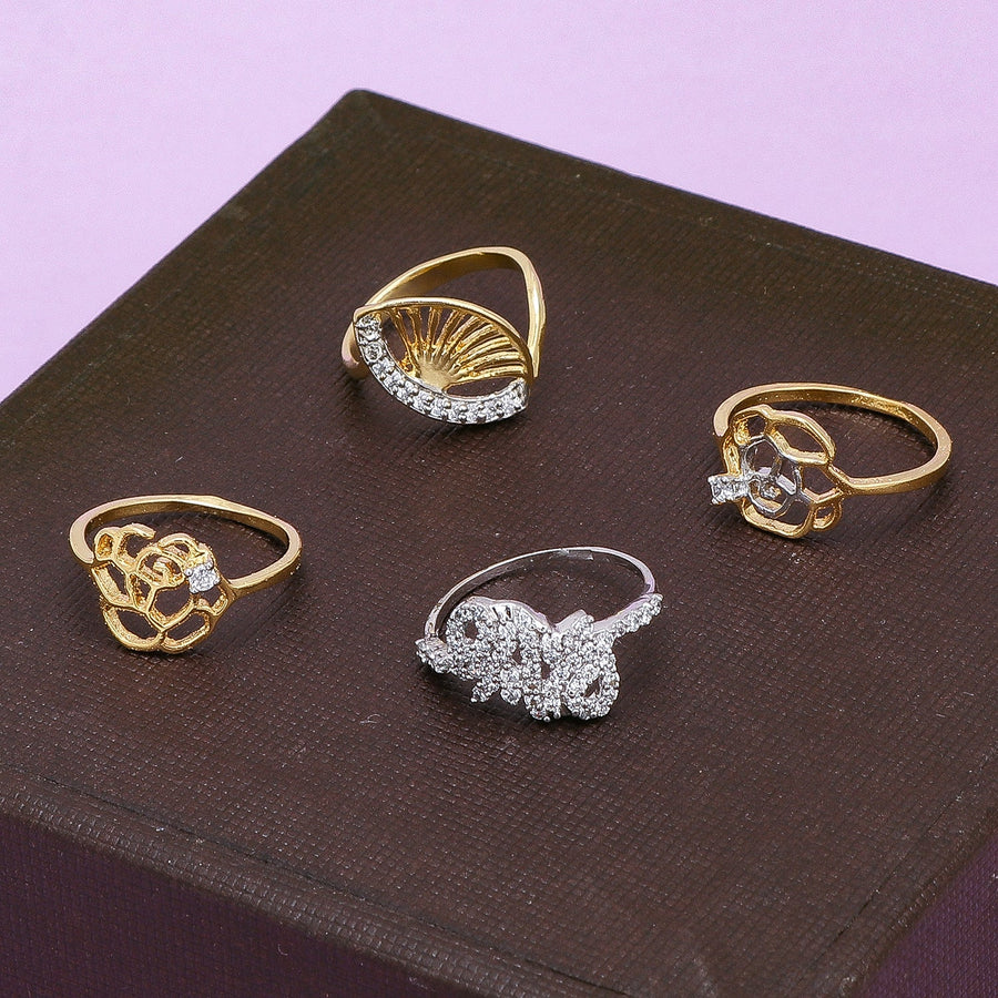 Sukkhi Resplendent 4 Combo Gold Plated CZ Ring for Women