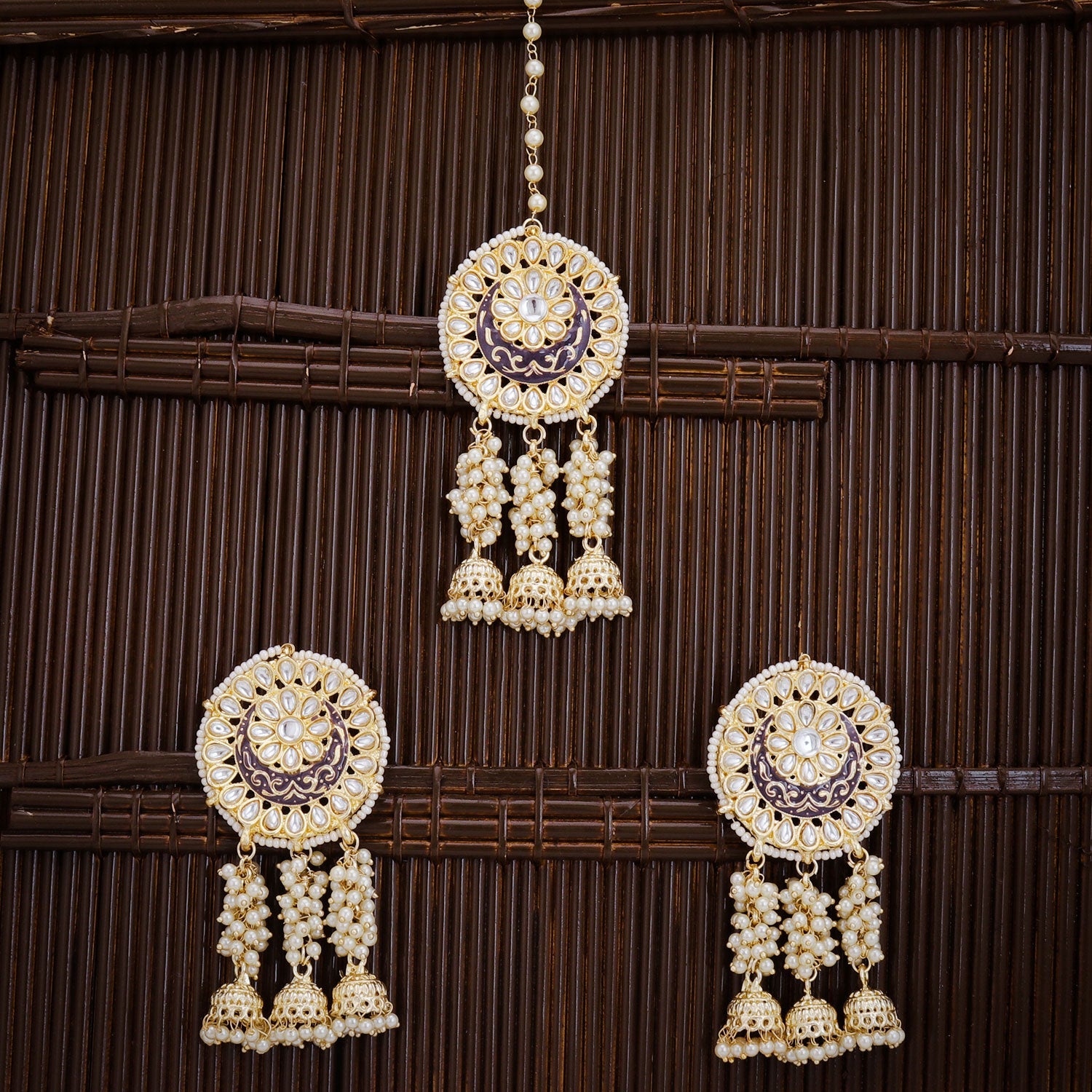 Indian Kundan Pearl Maang Tikka Earring Set Bollywood Bridal Wedding  Jewelry Box | eBay