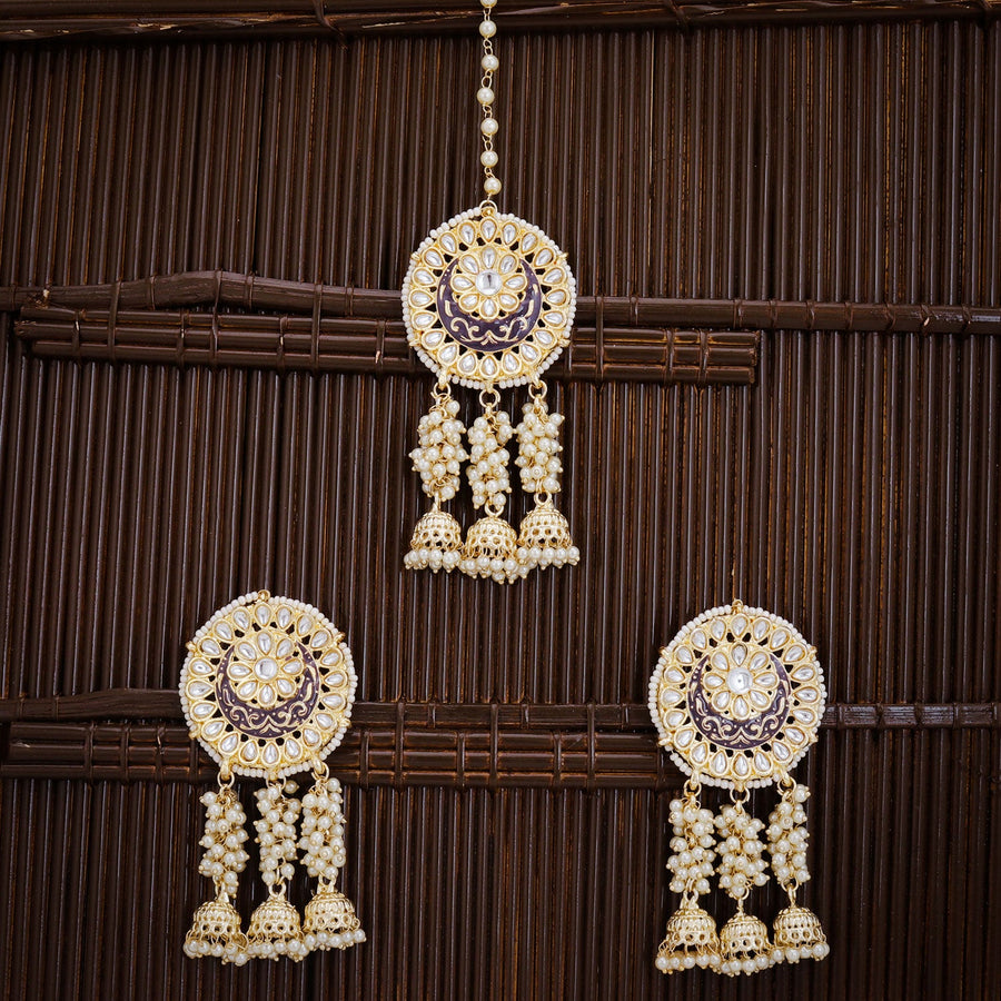 Lotus Motif Sheesh Phool-Earring And Maang Tikka Set, Mangtika Set, Maang  Tikka And Earrings Set, Maang Tikka With Earrings, Heavy Maang Tikka With  Earrings Online | Ishhaara