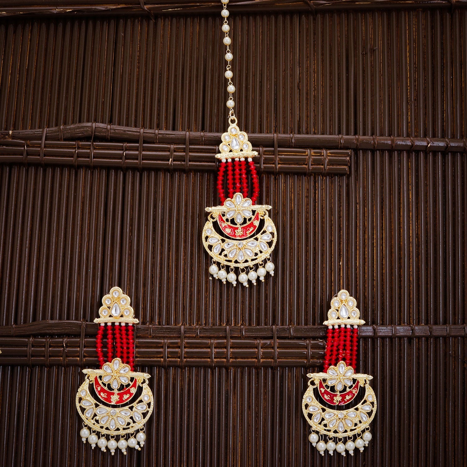 Sukkhi Glistening Kundan Gold Plated Pearl Drop Chandbali Earring Maangtikka For Women