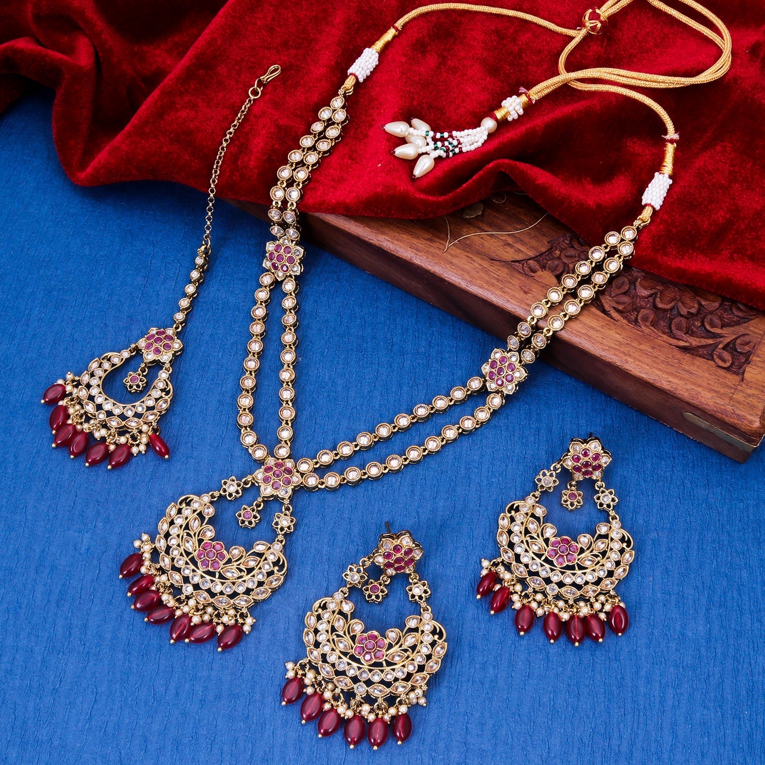 Rectangular Oxidised Beads Pearl String Set – Mugdha Jewellery