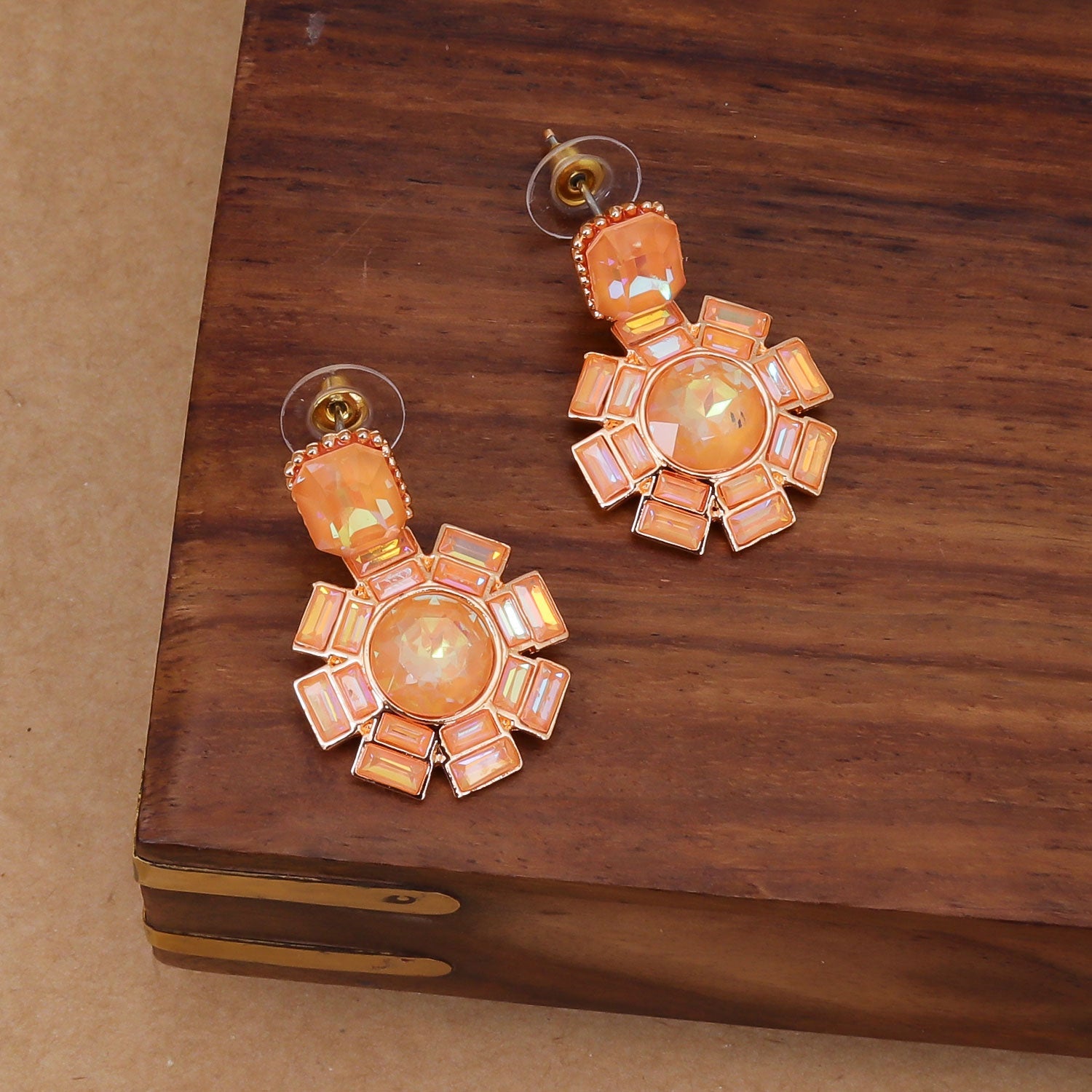Sukkhi Peach Pretty Colour Stone Drop Gold Plated  Earring for Women