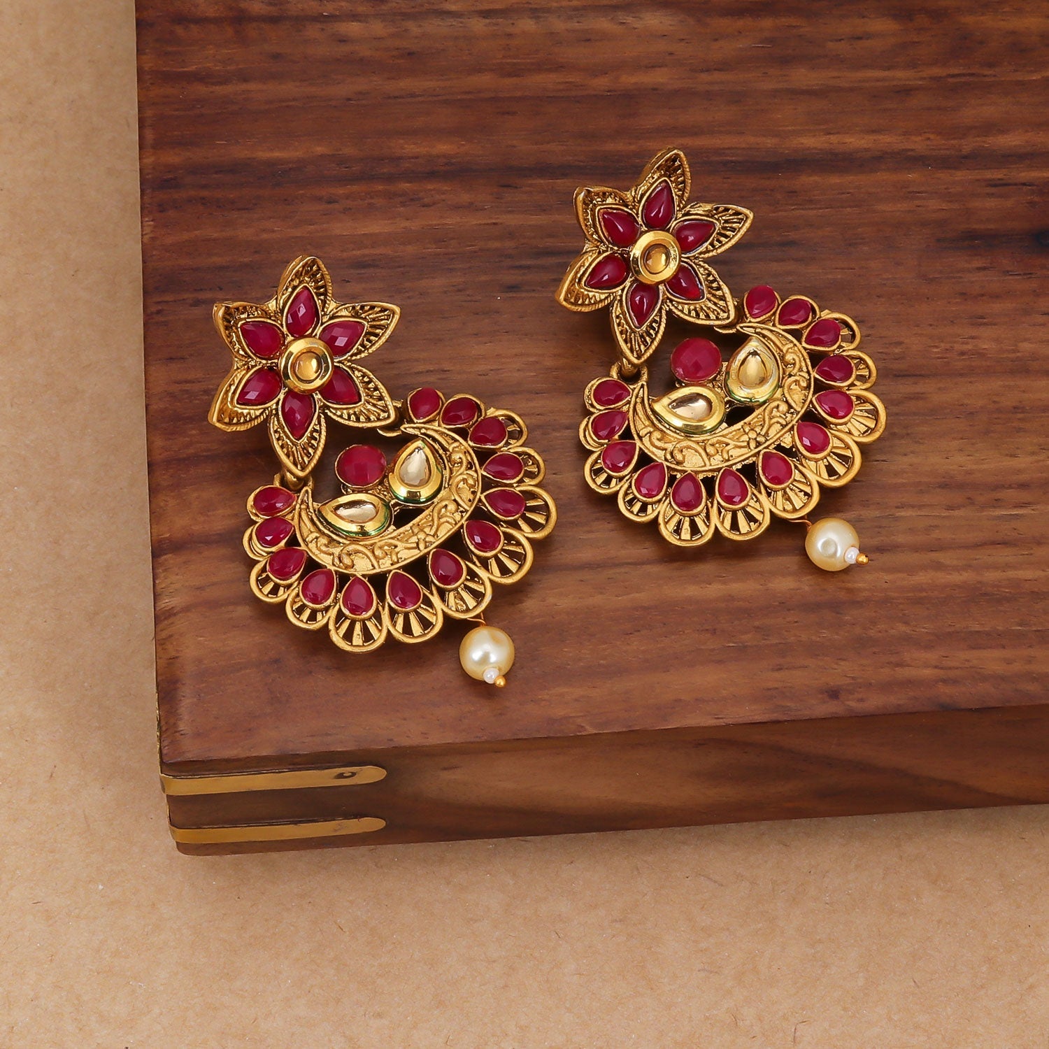 Buy Sukkhi Elegant Pearl Gold Plated Kundan Jhumki Earring for Women  (SKR73289) online