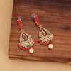 Sukkhi Red Shimmering Pearl Dangle Gold Plated  Earring for Women