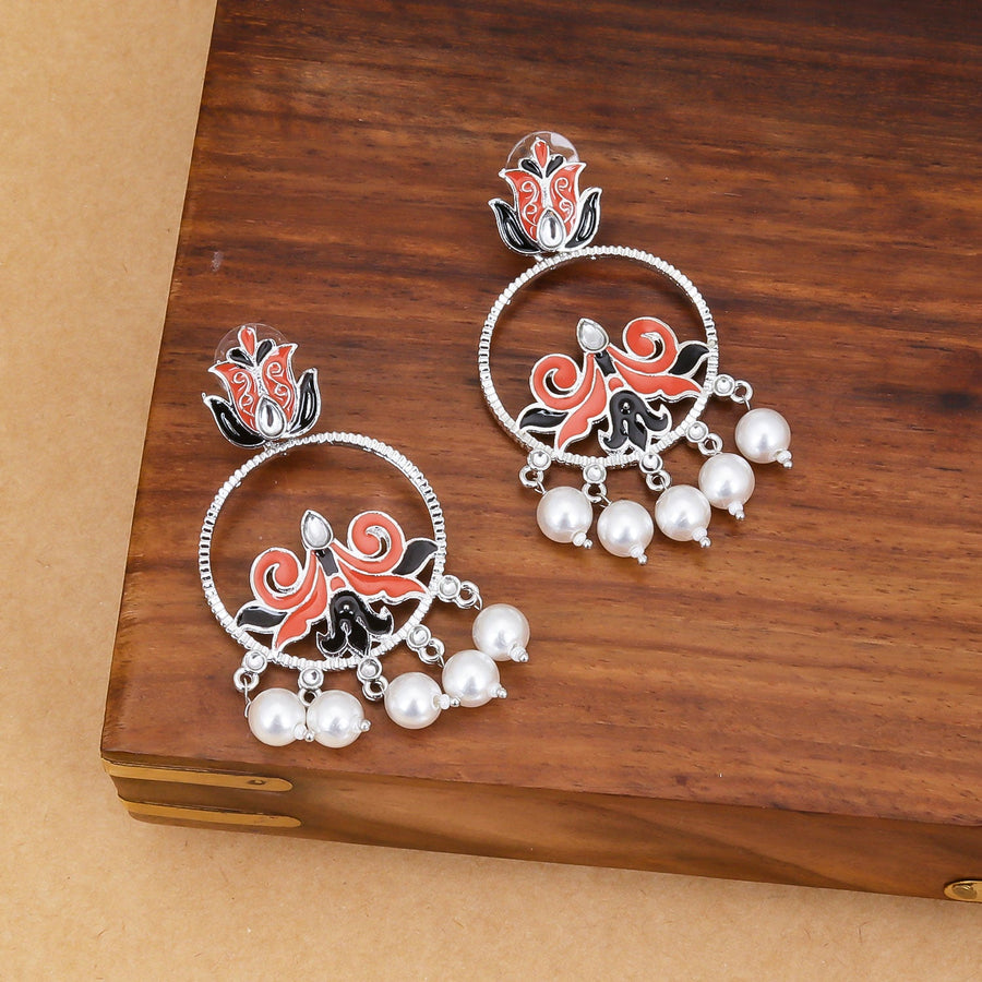 Sukkhi Silver Fashionable Pearl Dangle Rhodium  Earring for Women