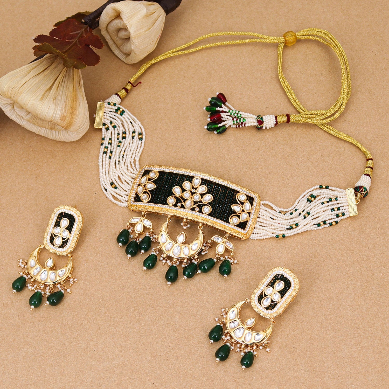 Sukkhi Exotic Beguiling Choker Kundan Pearl Gold Plated Necklace Set for Women