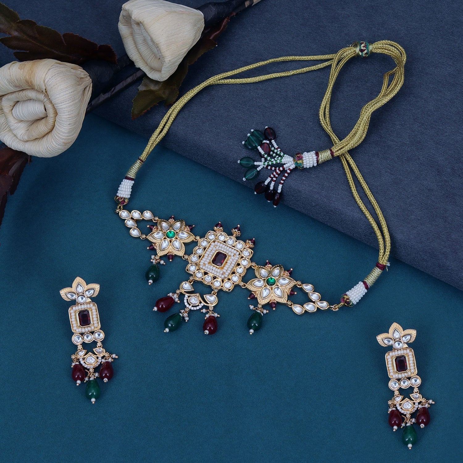 Sukkhi Exotic Floral Choker Kundan Pearl Gold Plated Necklace Set for Women