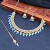 Sukkhi Incredible Blue Reverse AD & Pearl Gold Plated Necklace Set for Women