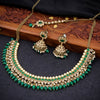 Sukkhi Classy Green Reverse AD & Pearl Gold Plated Necklace Set for Women