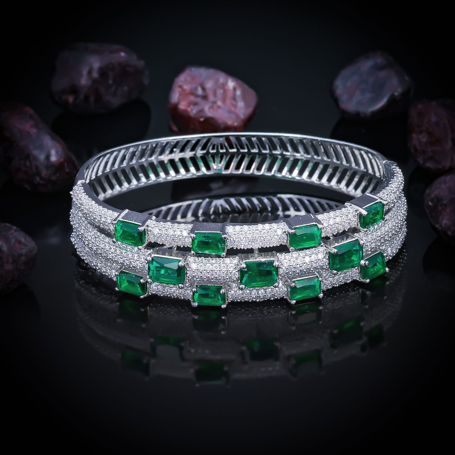 Sukkhi Delightful Green CZ Rhodium Plated Kada for Women