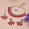 Sukkhi Ravishing Reverse AD & Pearl Choker Red Gold Plated Necklace Set For Women