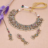 Sukkhi Pretty Reverse AD & Pearl Choker Multi Gold Plated Necklace Set For Women