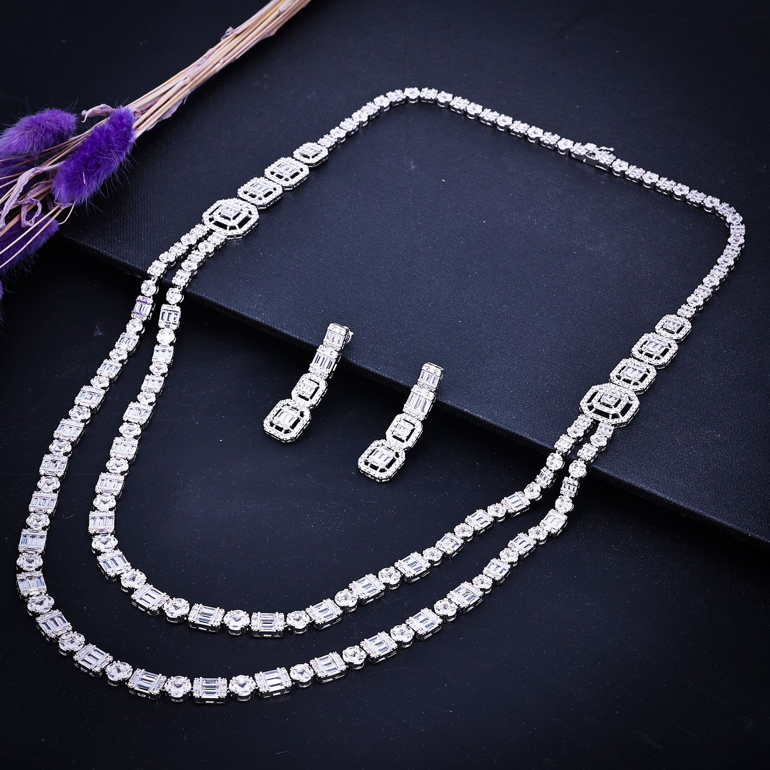 Sukkhi Glistening CZ Choker Silver Rhodium Plated Necklace Set For