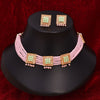 Sukkhi Cluster Kundan & Pearl Choker Pink Gold Plated Necklace Set For Women