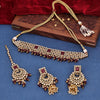 Sukkhi Glimmery Reverse AD & Pearl Choker Gold Plated Necklace Set For Women