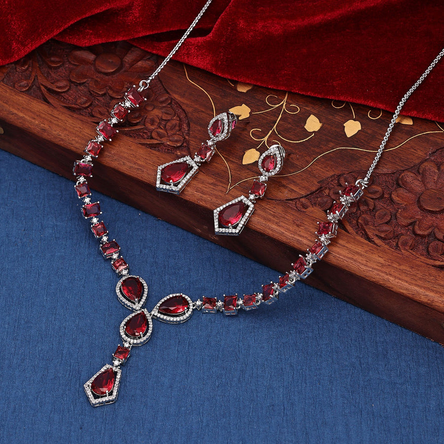 Sukkhi Glitzy CZ Choker Rhodium Plated Necklace Set For Women