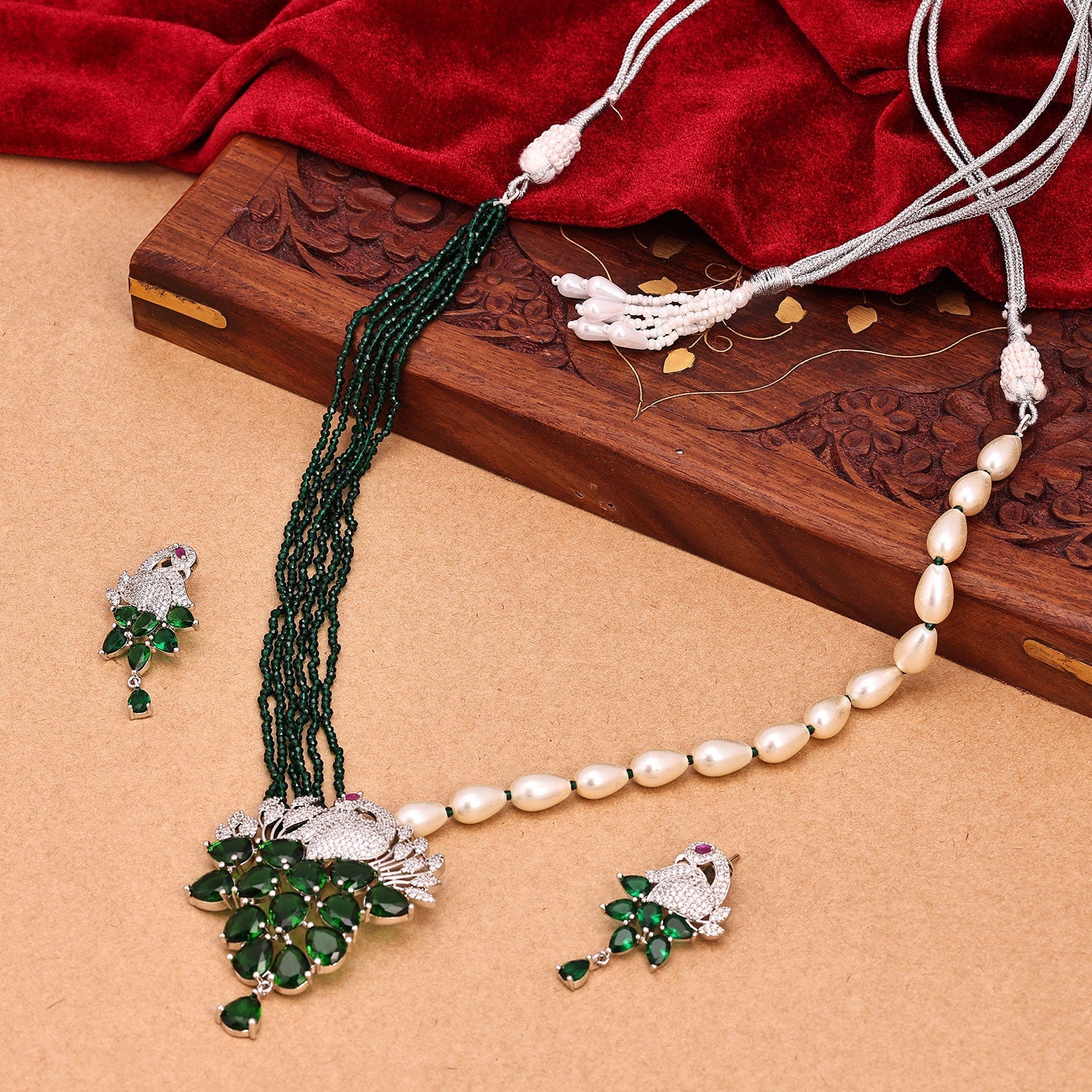 Sukkhi Spectacular Peacock CZ Choker Rhodium Plated Necklace Set For Women